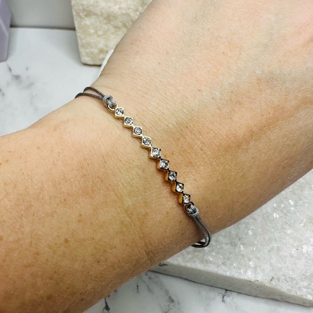NEW! Jules Smith Delicate Gray Pavé Double-Strand Cord Bracelet